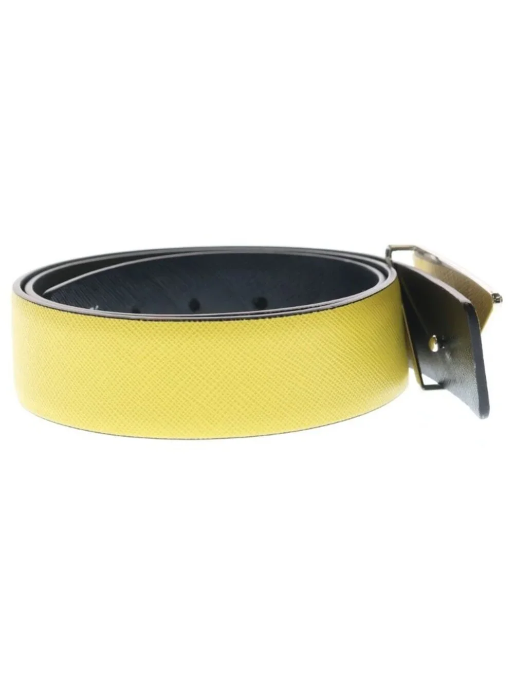Prada Saffiano Triangle Logo Reversible Leather Belt with Metal Buckle 34 85